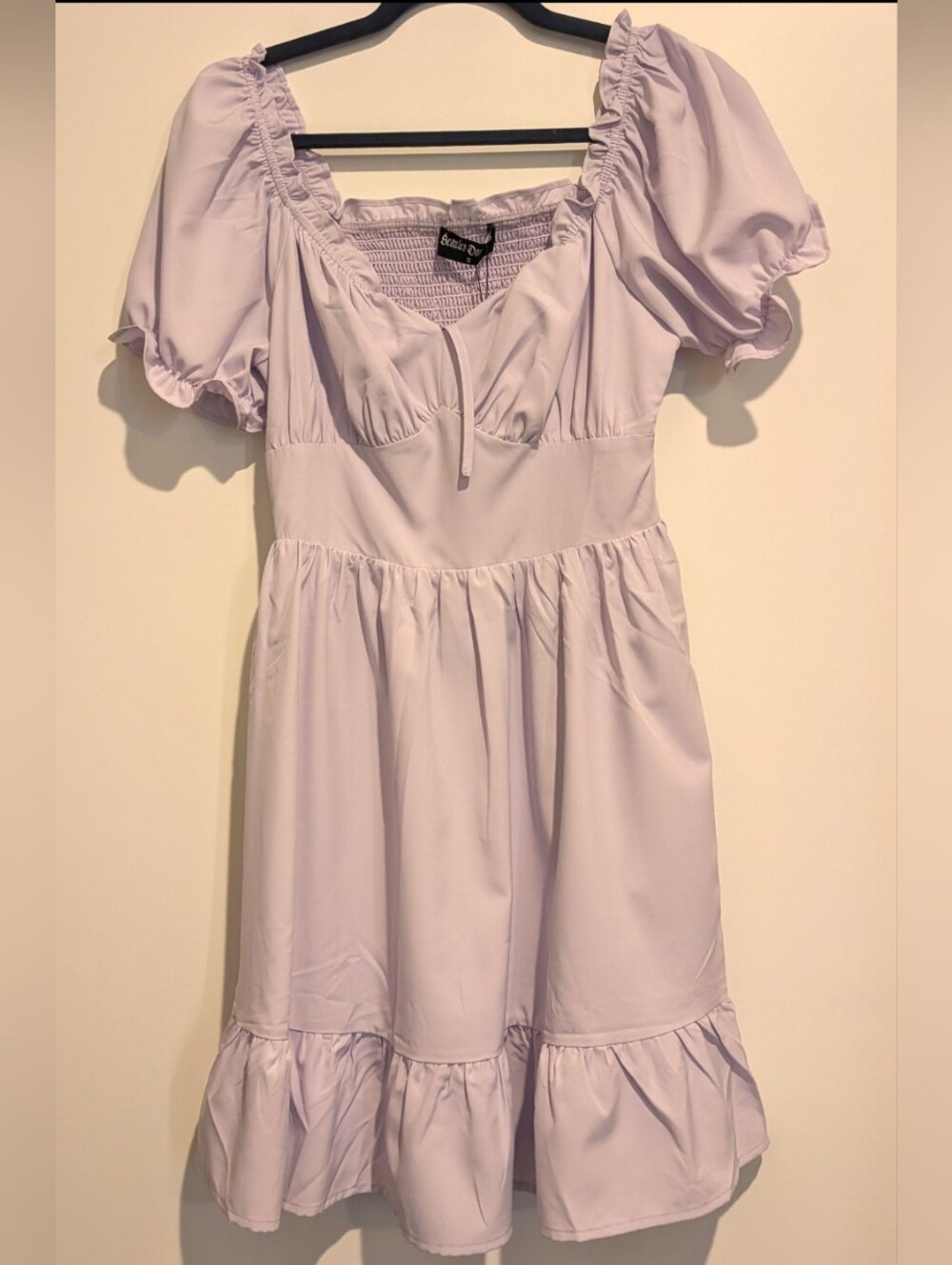 Lavender Puff-Sleeve Mini Dress With Pockets